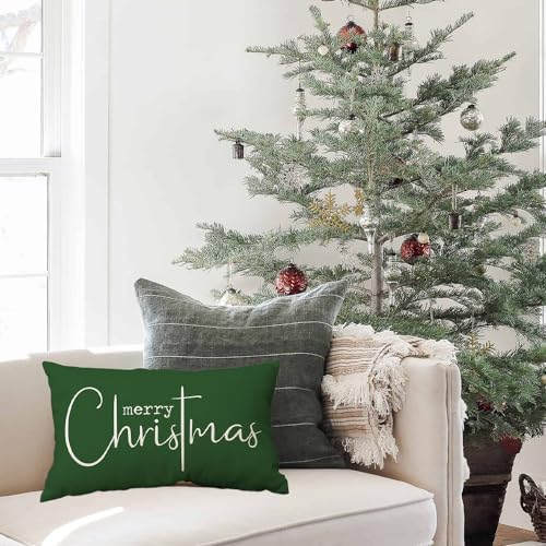 Allorry Christmas Pillow Covers Merry Christmas Throw Pillow Decorative Beige Cotton Cloth Linen Cloth Pillow Cover Sofa Cover Decorative Rectangle Length 12X20 inches