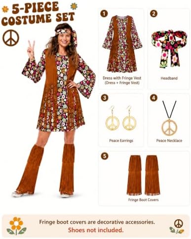 SATINIOR 70s 60s Hippie Halloween Costume for Women