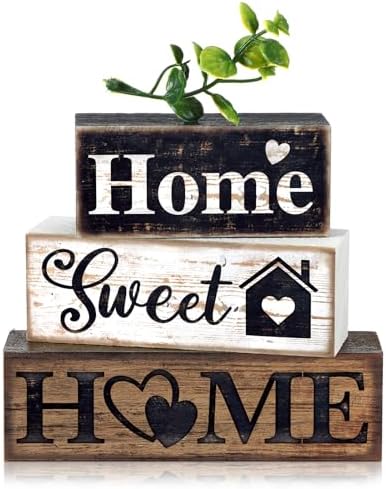 Moucuny 4 Pcs Farmhouse Wooden Tabletop Decor Farmhouse Tiered Tray Decor