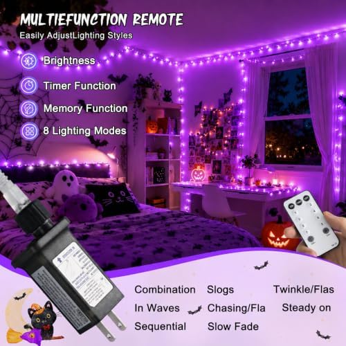 JMEXSUSS 600 LED Purple Christmas Lights Indoor Outdoor Halloween Lights