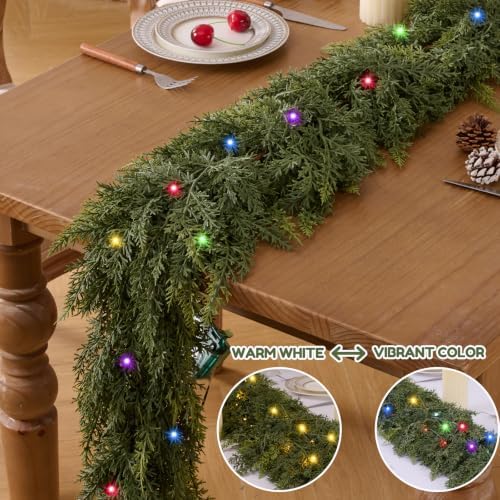 9FT 1Pcs Christmas Cedar Garland with Lights Realistic Faux Pine Garlands