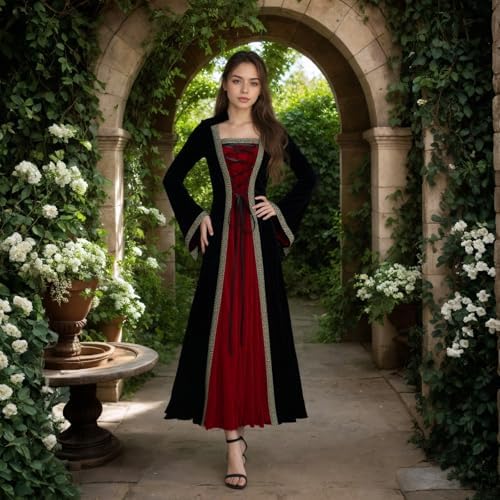 Colorful House Women Hooded Medieval Renaissance Dress Halloween for Adult