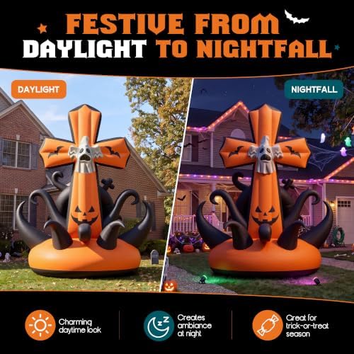 Albott 26.2 FT Commercial Halloween Inflatable Pumpkin Cross, 420D Oxford