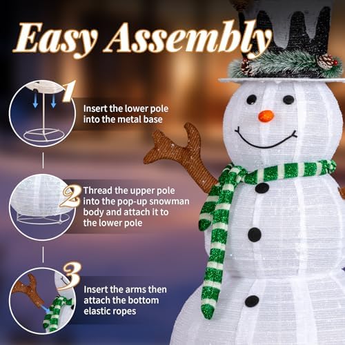 VINGLI 4FT Lighted Snowman Christmas Decorations Outdoor Indoor, Prelit 90 LED Snowman Home Yard Decor with Stakes, Weatherproof Xmas Holiday Winter Front Porch Lawn Garden Patio Pathway Display