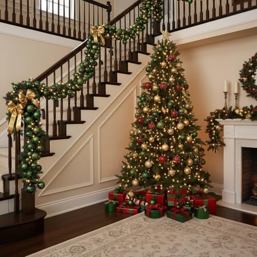 2 Pcs 6 ft Christmas Ball Ornament Garland, Dark Green
