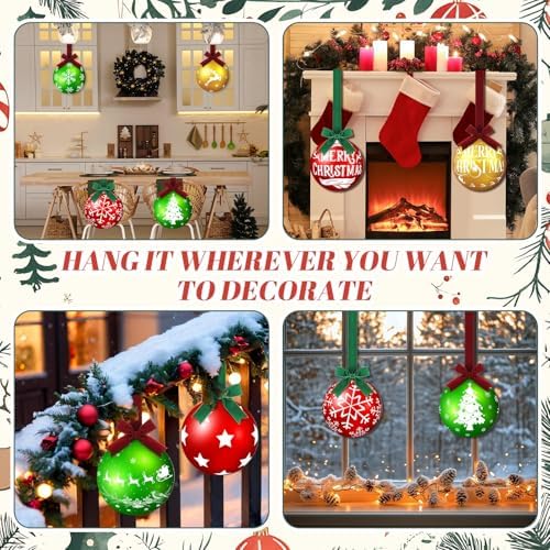 8 Pcs Christmas Kitchen Hanging Ornament, Wood, Ball Style