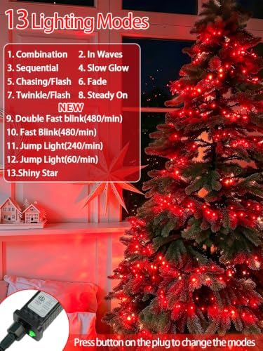 2 Pack 200 LED Christmas Lights 13 Modes Extendable Christmas Tree Lights