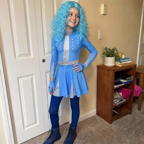 Girls Wonderland Costume Kids Cosplay Outfits Jumpsuit with Gloves Wig Set