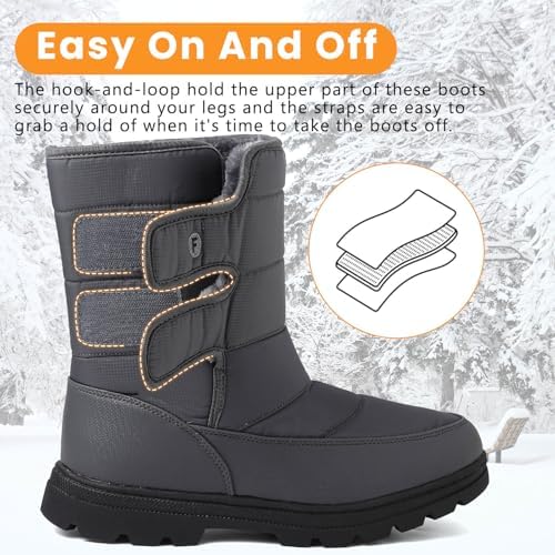 todaysunny Mens Snow Boots Waterproof Womens Winter Boots Fur Lined Warm Lightweight Mid-Calf Casual Outdoor Cold Weather Shoes Unisex