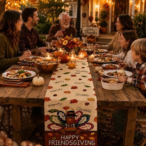 Friendsgiving Party Decorations - Happy Friendsgiving Table Runner | Thanksgiving Table Decor for Indoor Outdoor - Friendsgiving Party Favors Supplies Backdrop for Home Kitchen Dining