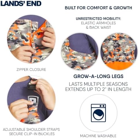 Lands' End Unisex Kids Squall Waterproof Adjustable Insulated Iron Knee Snow Bib Overalls