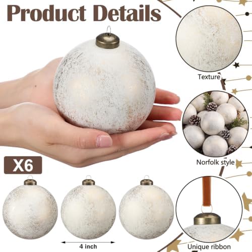 Yunlly 12 Pcs Neutral Christmas Ornament, Ivory White, 4''