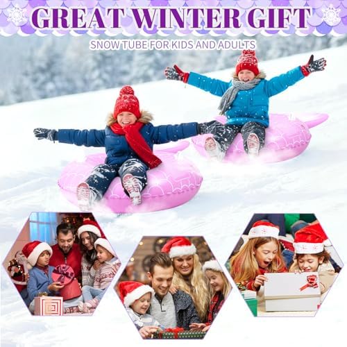 Soulchen 2 Pack Inflatable Snow Tube 36" Snow Sled for Kids Heavy Duty Thickened Bottom Sled for Winter with Sturdy Handles Durable Winter Toys for Outdoor Sledding Tube