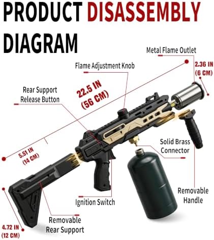 Powerful Propane Torch Gun, Gift for Men Dad, Culinary Blow Kitchen Cooking Torch for Steak Searing, Campfire Charcoal Starter for Blackstone Griddle Accessories (Tank Not included) Black Gold