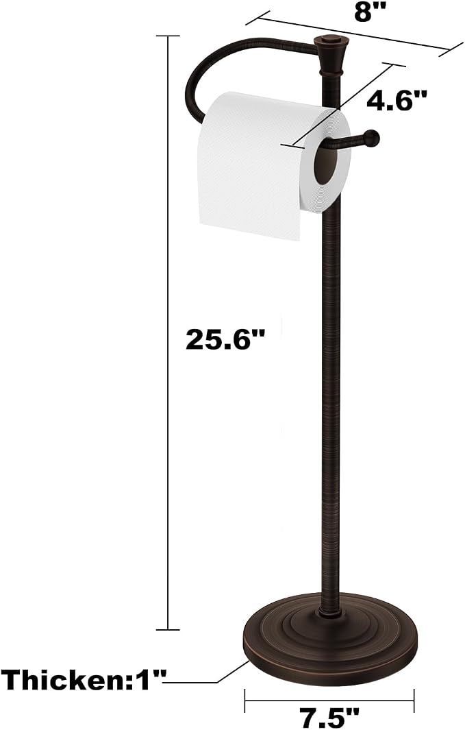 Toilet Paper Holder Free Standing, 25” H Stainless Steel Oil Rubbed Bronze Toilet Paper Stand, Weighted Base Floor Tissue Roll Holder for Bathroom,Toilet Roll Stand