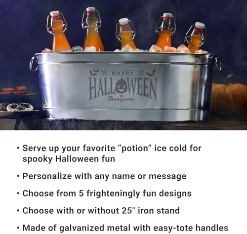 Let's Make Memories Personalized Beverage Tub - Halloween Party - Halloween Decorations - Galvanized Metal Drink Tub - Trick or Treat Candy Bowl - 5.5 Gallons - Tombstone Name