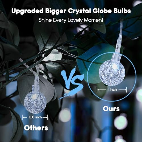 Minetom Crystal Globe String Lights Plug in - 33 ft 100 LED Globe Fairy String Lights with Remote and Timer, Waterproof for Bedroom Tent Loft Bed Window Porch Patio Wedding Party Holiday Decor, White