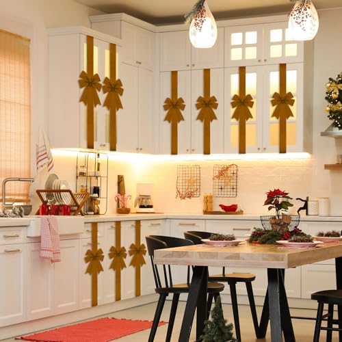 Daifunli 6 Pcs Brown Velvet Christmas Cabinet Bows Ribbons for Kitchen