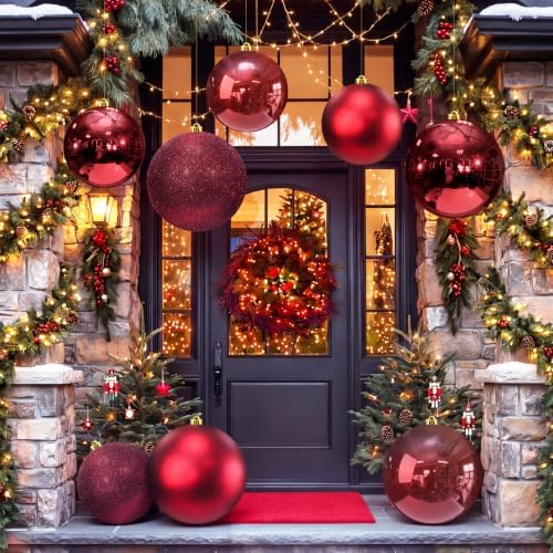 Silipull 8 Pack Extra Large Christmas Ornament Balls, 8in 6in, Burgundy