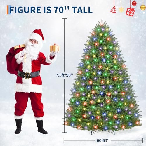 7.5ft Pre-Lit Artificial Spruce Christmas Tree with 600 Dual-Color LEDs, 2200 Thickened Branch Tips & 2 Lighting Modes, Easy Setup Automatic Branches for Home, Office & Party