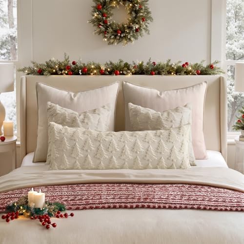 MIULEE Christmas Throw Pillow Cover Beige 14x36 Lumbar Body