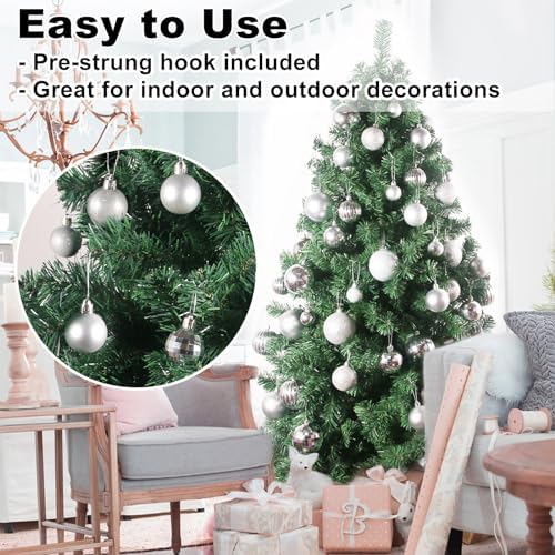 Silver 1.6" Small Christmas Balls Christmas Tree Decoration Ornaments Shatterproof Hanging Balls for Birthday Halloween Holiday Wedding Decorations Set of 18pcs