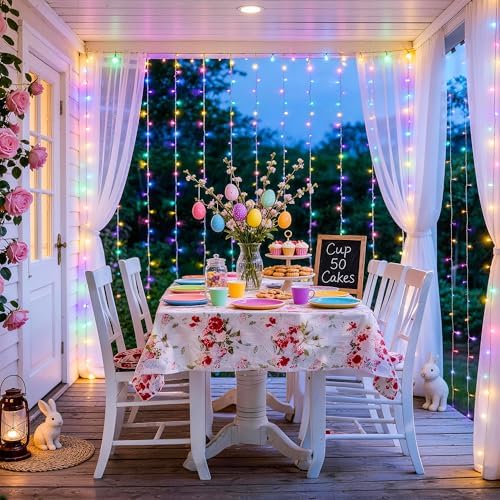 JMEXSUSS 300LED Curtain Lights for Easter Decor, 9.8x9.8ft, Pastel