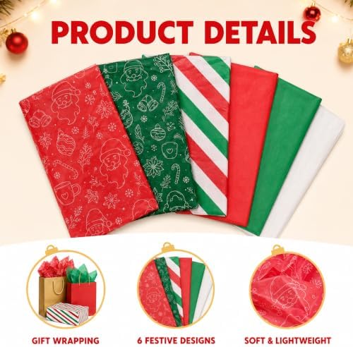Christmas Tissue Paper - 90 Sheets Xmas Wrapping Paper for Gift Bags Boxes