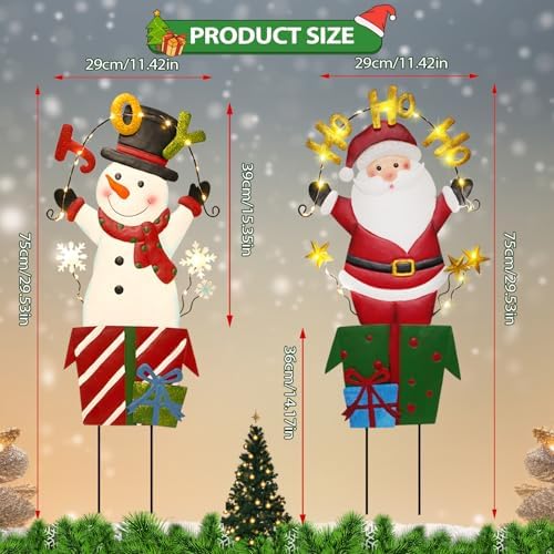 BRIGHTDECK 2 Pack Christmas Yard Signs Outdoor Decorations, Snowman Santa