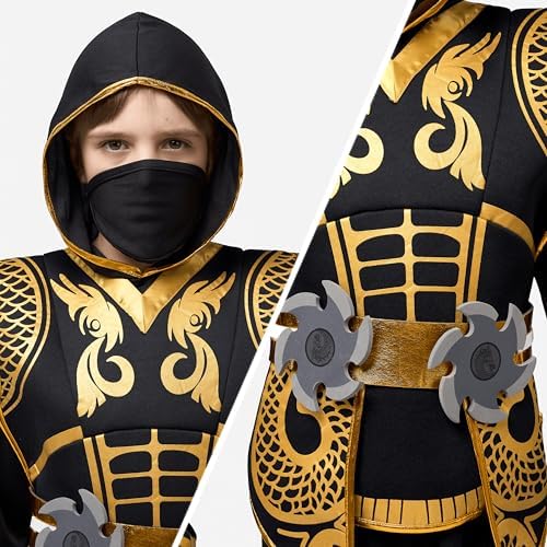 Spooktacular Creations Golden Ninja Costume Set, Ninja Jumpsuit with Foam Accessories for Kids, Toddler Halloween Outfit for Ideas Cosplay Party (X-Large, 12-14 yrs)
