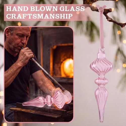 12 Pcs Vintage Glass Finial Christmas Ornaments, Pink