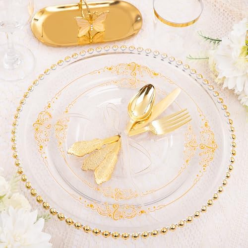 Hioasis 210 Pcs Clear Gold Plates for Party