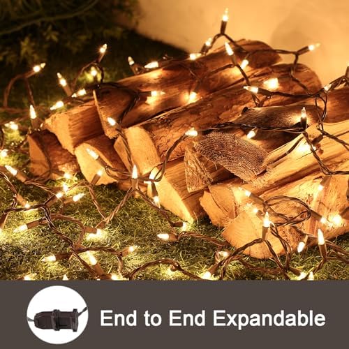 BrizLabs White Incandescent Mini Christmas Tree Lights 100 Count Brown Wire