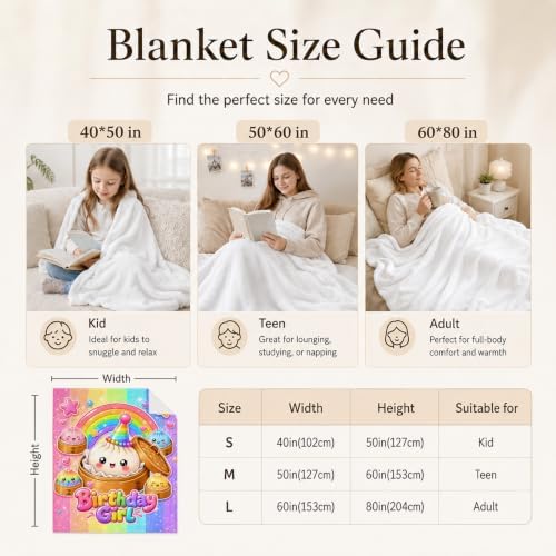 Girls Blanket 60" x 80" Dumpling Throw, Kids Teens Squishy Blanket
