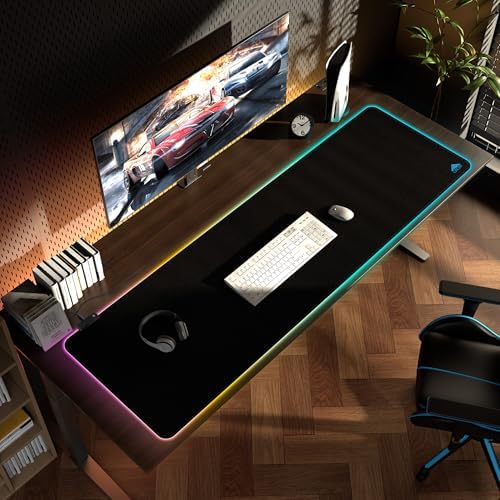 Cacoy 63"x20" Large RGB Gaming Mouse Pad, XXL LED Computer Mouse Mat, Black