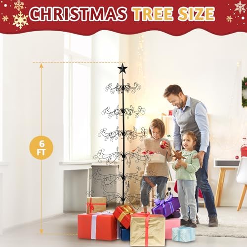 Karl home 6 ft Wrought Iron Christmas Ornament Display Tree, Black