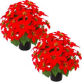 Daynight 2Pcs Artificial Poinsettias with Pots Christmas Flowers, 17.7"