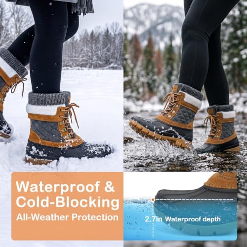 Womens Duck Boots Waterproof Winter Snow Mid-Calf Booties for Cold Weather