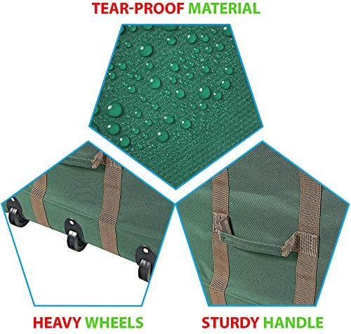 ProPik Rolling Christmas Tree Storage Bag, Fits Up to 9 Foot Tall Disassembled Trees, 25" X 25" X 60", Extra Large Heavy Duty Xmas Container with Wheels, Handles and Straps (Green)