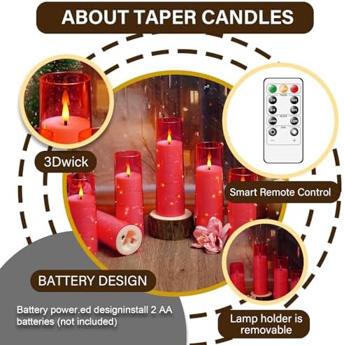 kakoya Flameless LED Candles with Timer 9 Pc Flickering Flameless Candles for Romantic Ambiance and Home Decoration Stable Acrylic Shell,with Embedded Star String，Battery Operated Candles(Pink)