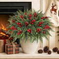 6 Bundles Artificial Christmas Flowers, Norfolk Pine & Red Berry Stems