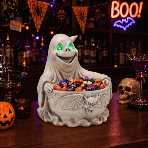 Halloween Candy Bowl, Halloween Party Ghost Statue with LED Lights