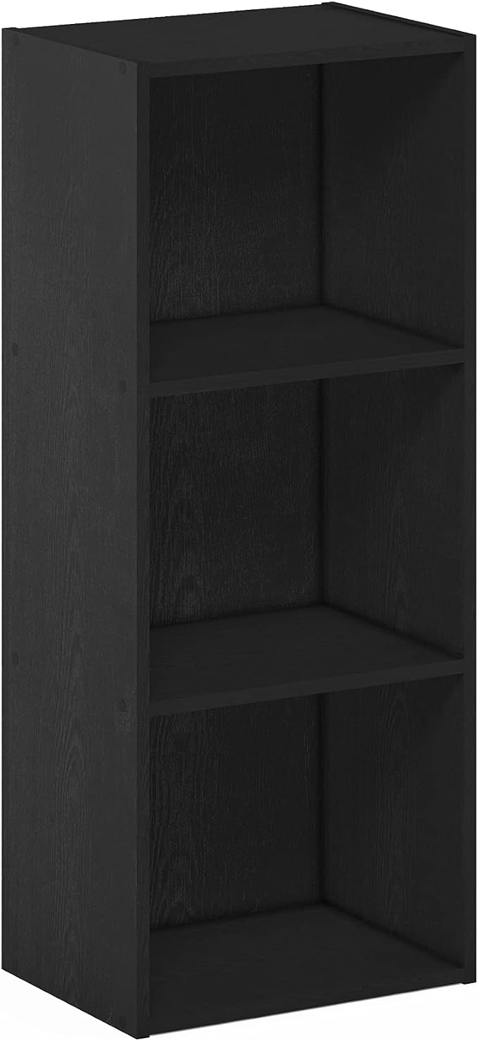 Furinno LUDER Book Shelf, 3-Cube Bookshelf, Bookcase with Open Shelves, 9.3 x 12 x 31.5, Easy Assembly, for Living Room, Bedroom, Home Office, Blackwood
