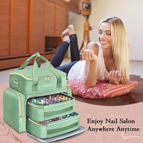 YOREPEK XL Nail Polish Organizer Bag Holds 96 to 100+ Bottles, Sage Breeze