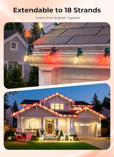Brightown Christmas Lights Outdoor, 102FT 150LED C9 String Light with Clips