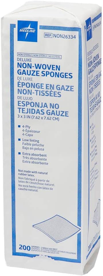 Medline Deluxe Non-Sterile Nonwoven 4-Ply Gauze Sponges, 3" x 3", Ideal for Wound Dressing, Pack of 4000