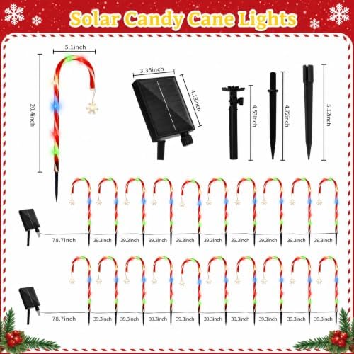 20 Pack Solar Candy Cane Pathway Lights, Multicolor Christmas Yard Decor