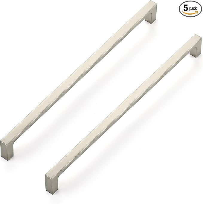 Ravinte 5 Pack 10 Inch Solid Square Cabinet Pulls - Brushed Nickel Handles for Kitchen Cabinets & Drawers