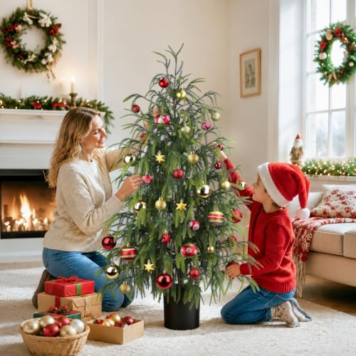 3Pcs Christmas Norfolk Pine Tree, 2FT 3FT 4FT Real Touch Artificial Tree