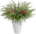 45 Pcs Christmas Norfolk Pine Branches Red Berry Stem Faux Christmas Sprigs